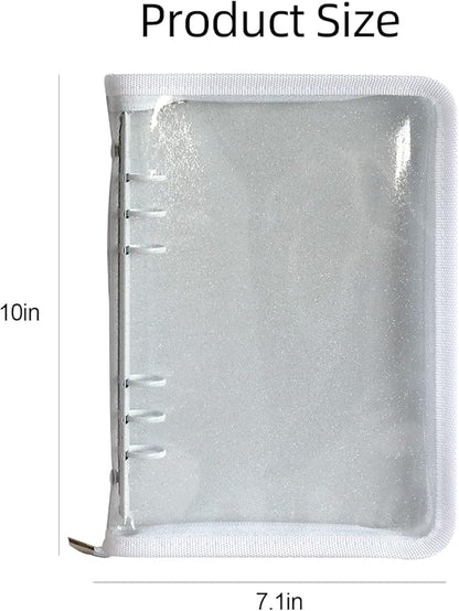 Multibey A5 Binder Cover Clear Soft PVC 6-Ring Binder Budget Cash Evelopes System with Zipper Planner Organizer Refillable Notebook Journal Binder (White, A5)