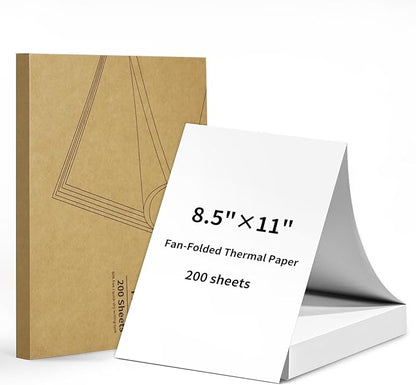 Thermal Printer Paper 8.5 x 11 Inch US Letter Size, Quick-Dry Fan-Folded Thermal Paper, Advanced Thermal Printing, Compatible with Gloryang&JADENS PD-A4 Portable Printer, 200 Sheets