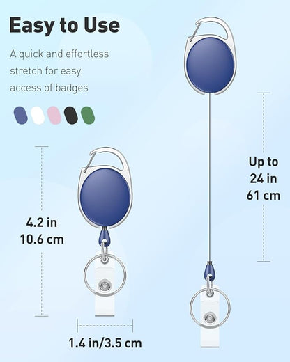 Uniclife 10 Pack Retractable Badge Reel for Badge Holder Heavy Duty Retractable Keychain Strong Colorful ABS Casing with Stainless Steel Spring Coil 24 inch Nylon Rope Carabiner and Key Ring, 5 Colors