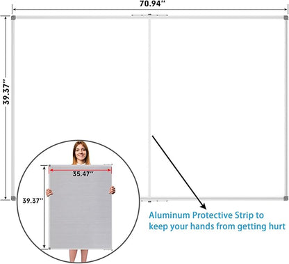 JILoffice Large Foldable White Board 72x40 Inches, Dry Erase Magnetic White Board, Silver Aluminum Frame with 2 Detachable Marker Tray Wall Mounted Board for Office Home and School