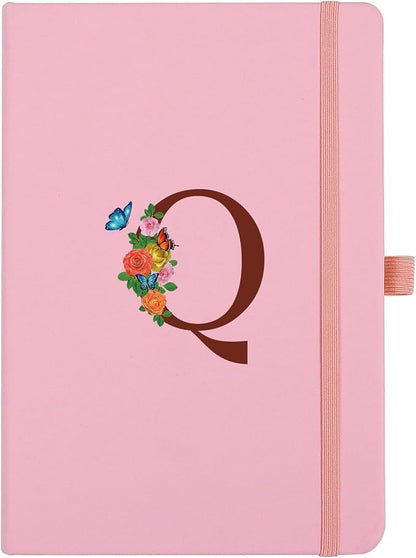Pink Notebook for Women, 5.7"X8.3" A5 Journal Notebook with Letter Q, Dual-Sided Writing Notebook with Dividers, Cute Leather Journal for Work, Business, School, Meetings, Travelers, Small Notebook