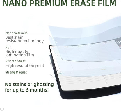 Magnetic Dry Erase Monthly and Weekly Calendar - 17"x12" Monthly and Weekly Whiteboard for Fridge - 6 Extra Fine Point Markers Included - Shipped Flat