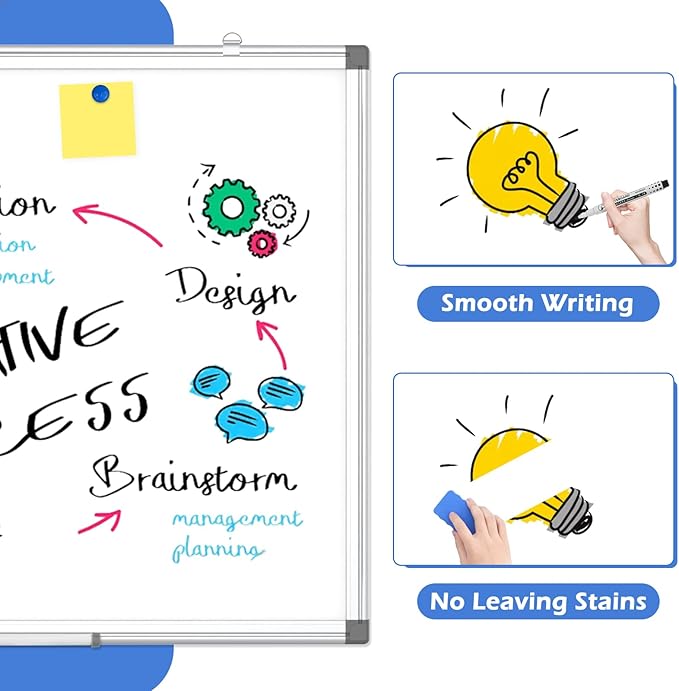 WALGLASS 4 Pack White Board, 24" x 18" Double-Sided Dry Erase White Board for Wall, Hanging Mounted Whiteboard, Horizontal or Vertical Silver Aluminium Frame for Home, School, Office, Kitchen