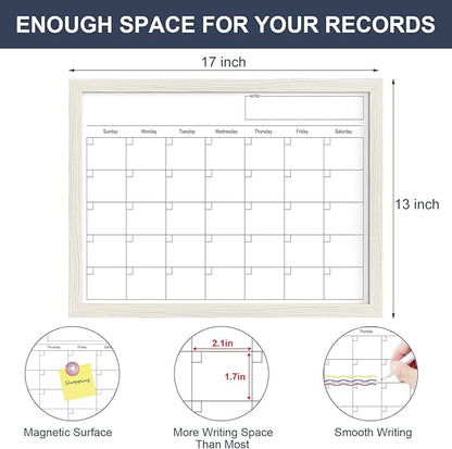 Calendar Whiteboard for Wall, TANKEE 17x13 Inches Dry Erase Calendar, Magnetic Small White Board with Wood Frame, Hanging Dry Erase Board for Wall Kitchen Home Office Planner