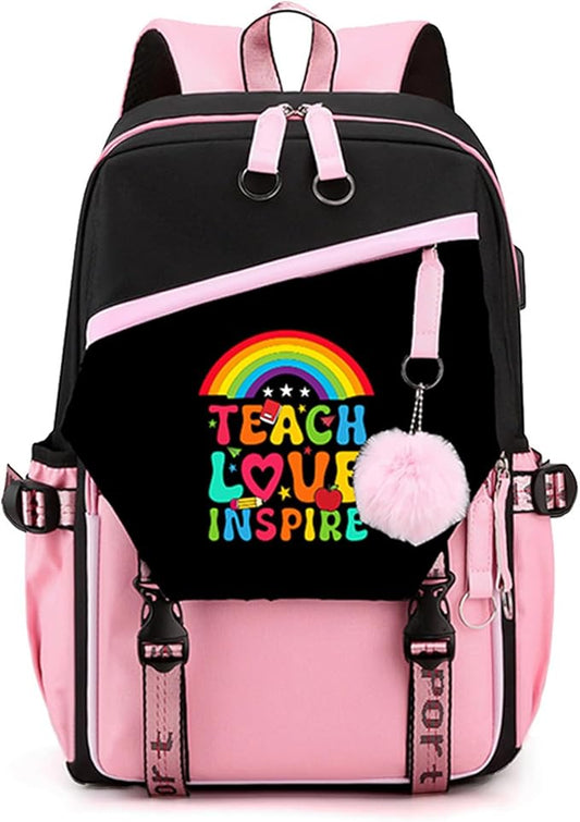 Teacher Backpack for Women, 16.5 Inch Laptop Backpack With USB Charging Port Large Capacity Travel Backpack,Waterproof Carry on Work Bags,Pink
