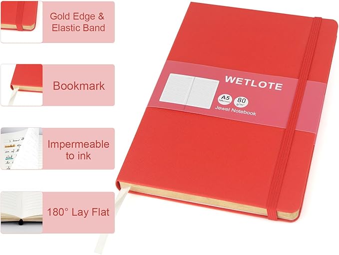 Dot Matrix Hardcopy Notebook - 5"x8"- Sourced from sustainable and excellent quality paper, minimalist, natural, portable and flexible design, good helper for study and record keeping, suitable for office, school and many other occasions(Red)