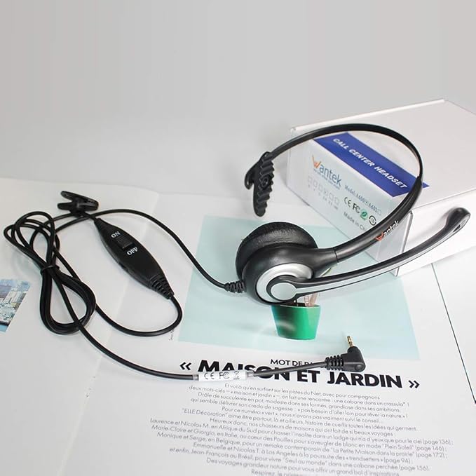 Wantek 2.5mm Telephone Headset with Mic Noise Cancelling, Office Phone Headset Compatible with AT&T ML17929 Panasonic Vtech RCA Uniden Cisco SPA Grandstream Polycom Cordless Dect Phones(A600F)