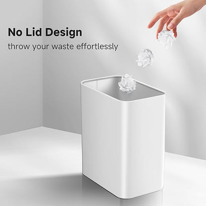 TIPGO Small Metal Trash Can, 2.1 Gallon Slim Trash Can for Bathroom, Wastebasket Garbage Bin for Bedroom, Office, Kitchen, Under Sink (White)