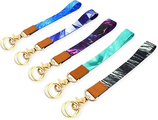 Wrist Lanyard Strap for Keys, 5 Packs Key Lanyards for Women and Men, Wrist Strap Lanyard with Key Rings, Multicolor Car Wristlet Keychain Lanyards for Teacher Kids Student