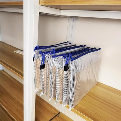 AUSTARK 20 Pcs Zipper File Bags, Plastic Mesh Pouch, Board Game Storage Bag, Waterproof Bags for Office School (B5 Size 11.4''x8.2'', White and Blue)