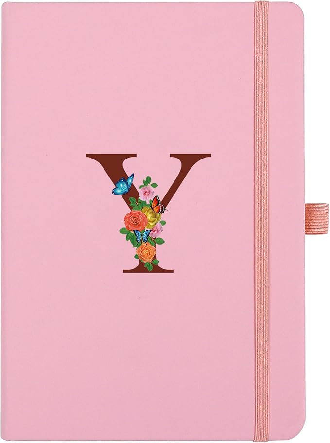 Pink Notebook for Women, 5.7"X8.3" A5 Journal Notebook with Letter Y, Dual-Sided Writing Notebook with Dividers, Cute Leather Journal for Work, Business, School, Meetings, Travelers, Small Notebook