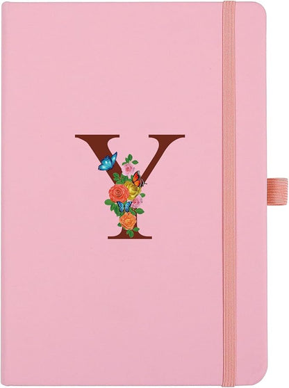 Pink Notebook for Women, 5.7"X8.3" A5 Journal Notebook with Letter Y, Dual-Sided Writing Notebook with Dividers, Cute Leather Journal for Work, Business, School, Meetings, Travelers, Small Notebook