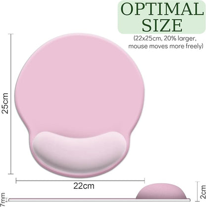 Pink Ergonomic Mouse Pad with Wrist Rest, Gaming Mousepad Gel Wrist Support with Non-Slip Pain Relief PU Base, Comfortable Computer Mouse Pads for Desk, Pink Office Desk Accessories Decor