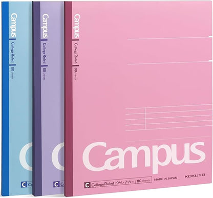 KOKUYO Composition Notebooks, 3 Pack Campus 9-3/4" x 7-1/2" Comp Book with College Ruled, 80 Sheets, Pink Blue Lavender School Lined Notebook Journal for Work Study Note Taking (WSG-NO-308CG1×3)