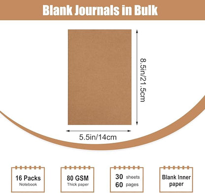 EOOUT 16 Pack A5 Kraft Notebook Journals for Writing 8.3x5.5 Inches Size College Ruled Subject Notebooks 60 Pages with Lined Paper Students and Office Composition Notebook