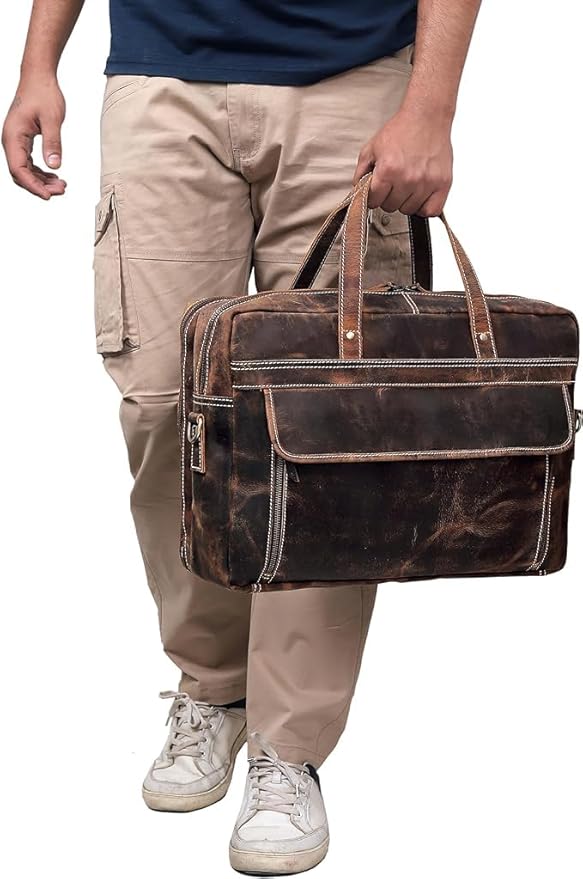 cuero Leather Messenger Bag for Men - Full Grain Leather Briefcase Laptop Satchel Office Crossbody Travel Bag