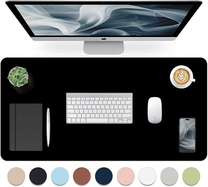 Leather Desk Pad, Mouse Pad, Non-Slip Desk Protector Mat, Leather Desk Blotter, Computer Desk Pad, Waterproof Desk Mat for Home Office and Decor - Black (31.5×15.7 Inches)