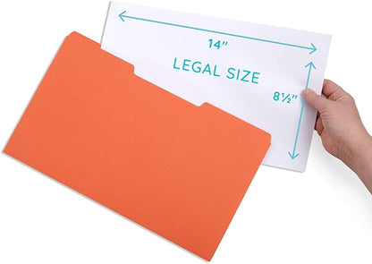 Blue Summit Supplies Orange File Folders, 1/3 Cut Tab, Legal Size, Great for Organizing and Easy File Storage, 100 Per Box
