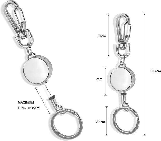 2 Pack Metal Retractable Badge Reel ID Badge Holder with Cord and Carabiner Key Chain (Silver)