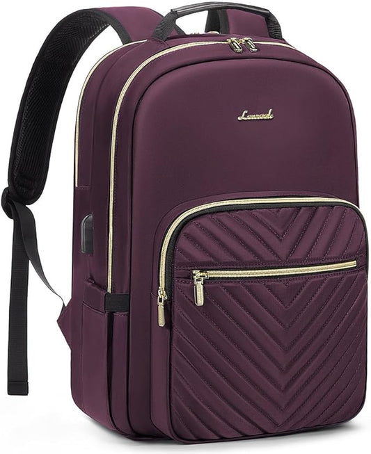 LOVEVOOK Laptop Backpack for Women 18.4 inch,Cute Womens Travel Backpack Purse,Professional Laptop Computer Bag,Waterproof Work Business College Teacher Bag Carry on Backpack with USB Port,Deep Purple