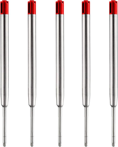 DunBong Red Ink Refill Pack of 5, Replaceable Ballpoint Pen Refills, Medium Point Metal Refill (Red)