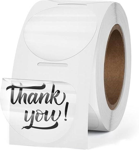 Transparent Thermal Labels Round 1.5 Inch Self Adhesive Circle Clear Printer Stickers Vinyl Waterproof Roll Decals Name Tag for Address Design DIY Logo Business 300 PCS