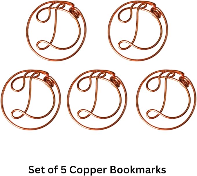 Personalized Initial Copper Bookmark, Set of 5, Handmade Copper Gift for Her, Him, Couple on Birthday, Wedding Anniversary, Alphabet Bookmark (D)