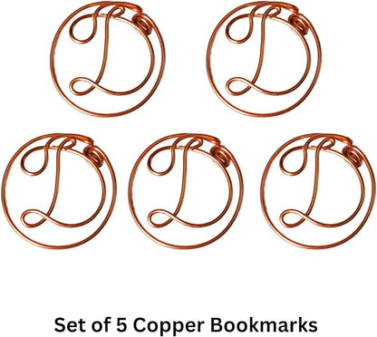 Personalized Initial Copper Bookmark, Set of 5, Handmade Copper Gift for Her, Him, Couple on Birthday, Wedding Anniversary, Alphabet Bookmark (D)