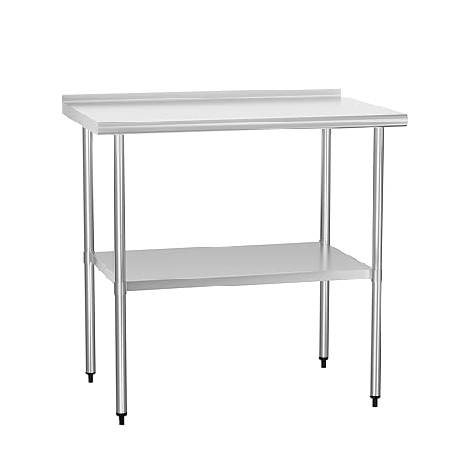 Stainless Steel Table 24 x 36 Inches Metal Prep Table with Backsplash & Adjustable Undershelf for Commercial Kitchen, Outdoor, Restaurant, Hotel & Garage