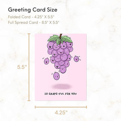 ALY LOU Cute Thank You Card, Thank U Greeting Note Card for Business, Teacher, Wedding, Birthday, Baby Shower, Blank Inside (So Grape-ful For You)