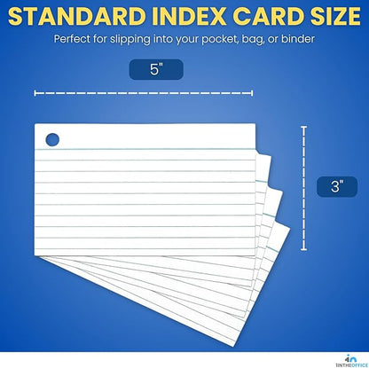 1InTheOffice Index Cards with Ring 3x5, Flash Cards with Binder Ring, Single Hole Punched Notecards, 65 Cards, 3 Pack