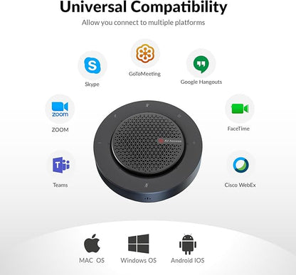 Conference Speakerphone, Daisy Chain up to 9 Speakerphones for 50 People, USB & Bluetooth Speaker with 4 Mics AI Noise Cancellation 360° Voice Pickup for Zoom,Teams,Conference Call Large Meeting Room