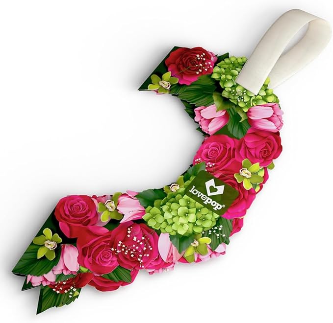 Lovepop Love Pop-Up Paper Wreath for Her and Him - 3D Greeting Cards for Boys, Girls, Men, Women - Rose Heart Wreath - 14" Flower Decor - Blank Notecard Included