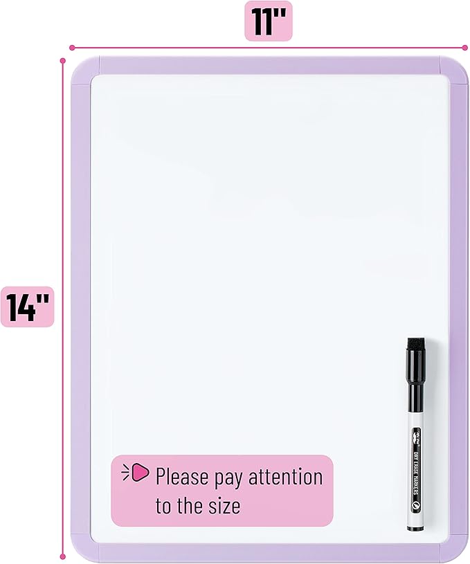 Mr. Pen- Dry Erase Board, 14” x 11” with a Black Dry Erase Marker, Purple Frame, Small White Board Dry Erase, Dry Erase Board Small Dry Erase Board, Small Whiteboard