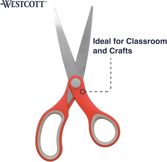 Westcott 55846 7-Inch School Scissors, All-Purpose Heavy-Duty Scissors for Crafting, School and Work, Red/Gray, 2 Pack