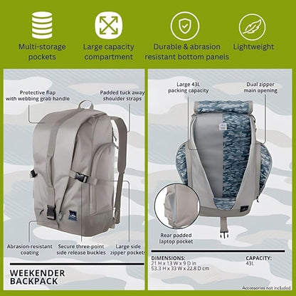 Skyway Luggage Rainier Weekender Backpack, Eco-Friendly, Made of 100% rPET Travel Laptop Bag for Women & Men, Flight Approved Carry On Bag, 43L, Crater Black