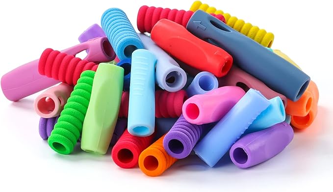 Ergonomic Pencil Grips Silicone 8 Pcs for Kids and Adults Handwriting, Gel Pen Grips with 3 Concaves, 1 Pack 4 Colors