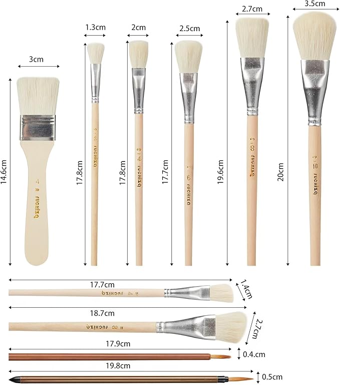 10 Pieces Glaze Brushes for Pottery Mop Brush for Pottery Glazing Goat Hair Blending Brush for Pottery