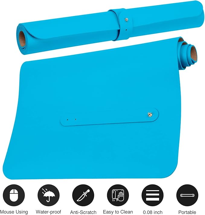 Boutilon Leather Desk Pad 30" x14",Non-Slip Mouse Pad,Office Desk Mat,Waterprooft PU Leather Desk Blotter,Desk Pad Protector,Desk Writing Pad for Home Office Decor(M-Aqua Blue)