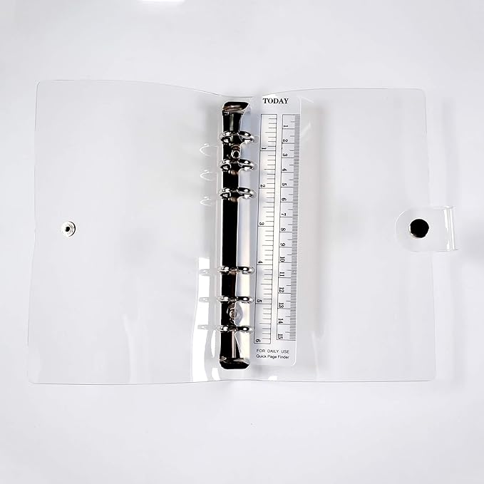 Ancicraft A6 Binder 6 Ring Cover Clean Transparent Soft PVC for Refillable Notebook Shell with Snap Closure and 1 Ruler 4.9x7.7inch