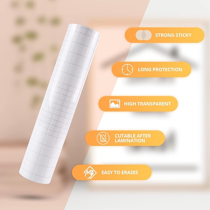 HTVRONT Clear Self-Adhesive Laminating Vinyl Roll-12"x15FT Non Thermal Laminating Film,No Machine Needed Clear Vinyl Laminate for Stickers