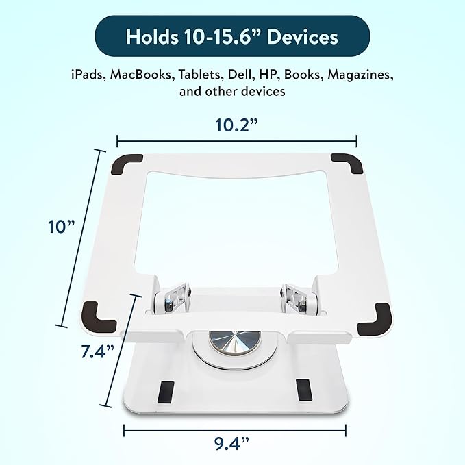 Swivel Laptop Stand for Desk, Adjustable Laptop Stand for Desk w/ 360° Rotation, Raise Tilt Cools Laptop with This Ergonomic Laptop Stand Riser, Collapsible iPad Computer Laptop Stand (White)