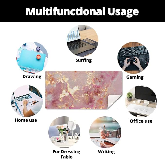 QIYI Large Mouse Pad, Cute Pink Desk Mat for Desktop, Women Girls PU Leather Waterproof Gaming, Rose Gold Marble Computer PC Laptop Protector Writing Pads for School Office Home 31.5" x 15.7"