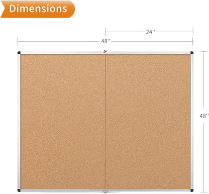 VIZ-PRO Large Cork Bulletin Board/Foldable Noticeboard, 48 X 48 Inches, Silver Aluminium Frame