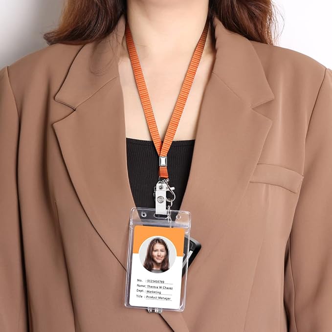 3 Pack Neck Lanyard with ID Badge Holder, Office Strap Lanyards, Stainless Metal Swivel Hook for Name Tag, Badge Holders, Keychains, Card, Orange