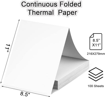 Thermal Printer Paper 8.5 x 11 Inch, 100 Sheets US Letter Size Thermal Paper, Compatible with M08F/A40 Thermal Portable Printer, Continual Feeding Folded Printing Paper (100 Sheets/Continuous Folding)