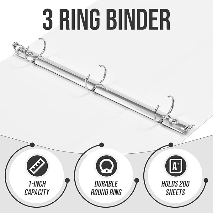 3 Ring Binder 1 Inch, IntoJoy 6 Pack Clear View 3 Hole Binder PVC-Free Fits 8.5x11 Inch Paper Flexible Round Ring Binders for School Office Home Binder Supplies (White)