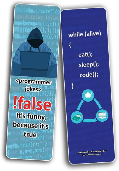 Creanoso Funny Coding Program Bookmarks (5-Sets X 6 Cards) – Daily Inspirational Card Set – Interesting Book Page Clippers – Great Gifts for Adults and Professionals