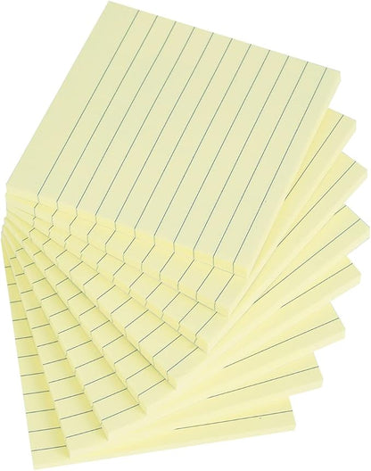Vanpad Lined Sticky Notes 4x4 Inches, Light Yellow Ruled Self-Stick Pads, Easy to Post for Home, Office, Notebook, 8 Pads/Pack