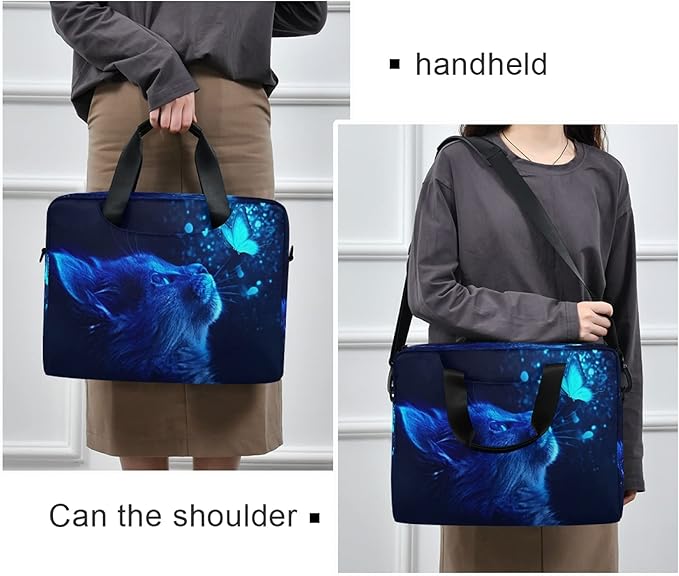 Cat Butterfly Light Blue Laptop Messenger Bag Case Sleeve Briefcase for Men Women
